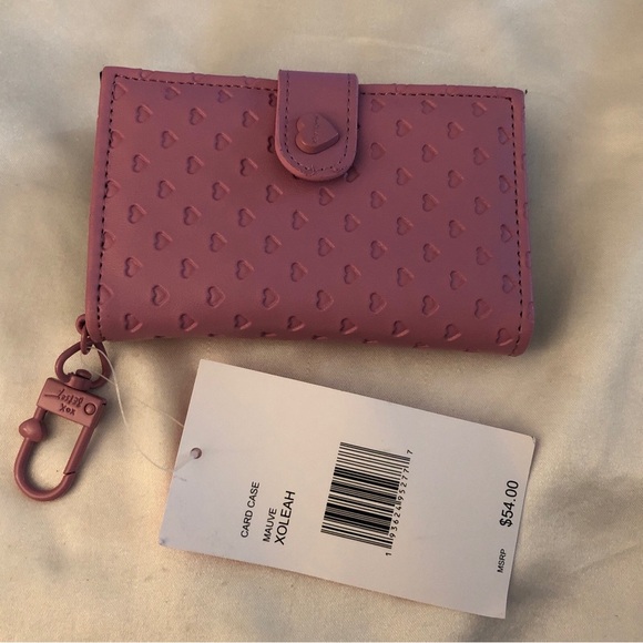 Betsey Johnson Mauve Card Case Wallet & Key Ring Embossed Heart Pattern NWT - Picture 11 of 16